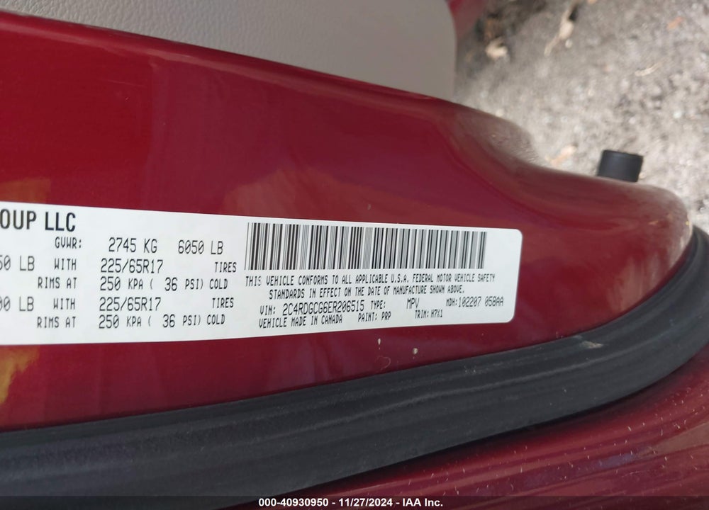 2014 DODGE GRAND CARAVAN SXT VIN: 2C4RDGCG6ER206515