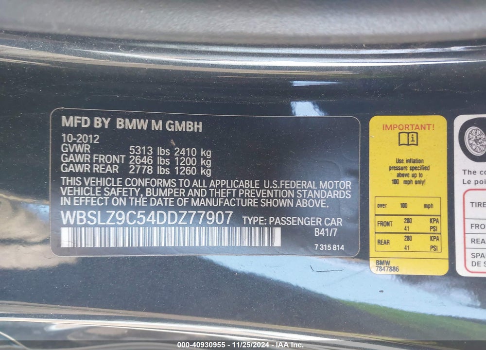 2013 BMW M6 VIN: WBSLZ9C54DDZ77907