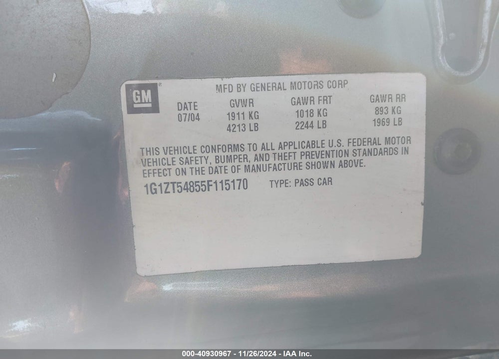 2005 CHEVROLET MALIBU LS VIN: 1G1ZT54855F115170