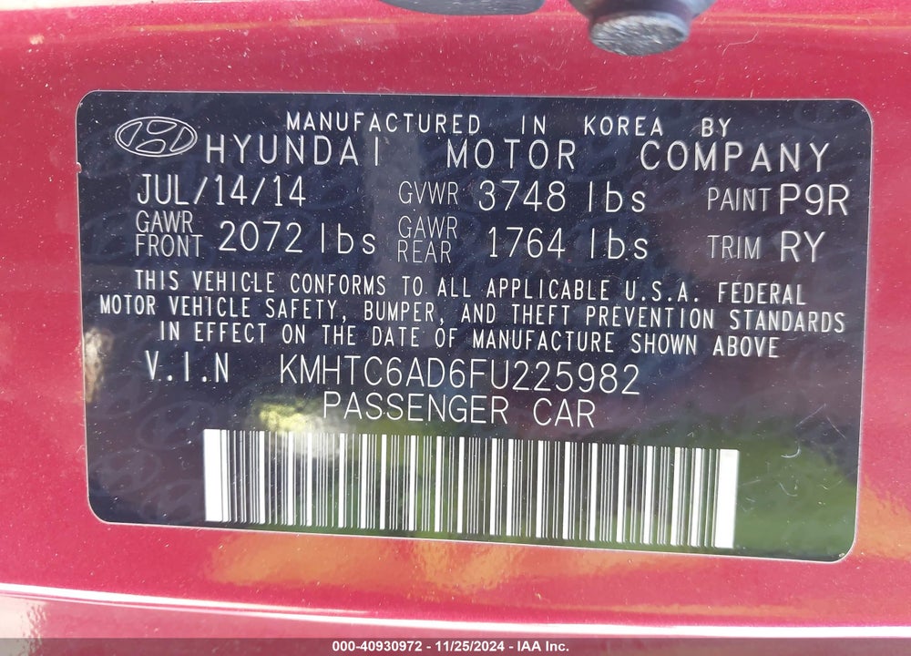 2015 HYUNDAI VELOSTER FLEX VIN: KMHTC6AD6FU225982