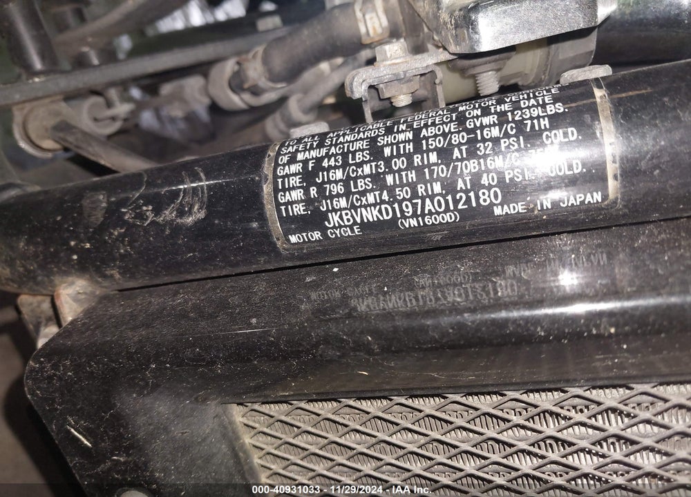 2007 KAWASAKI VN1600 D VIN: JKBVNKD197A012180