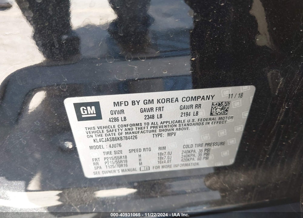 2019 BUICK ENCORE FWD PREFERRED VIN: KL4CJASB6KB784426