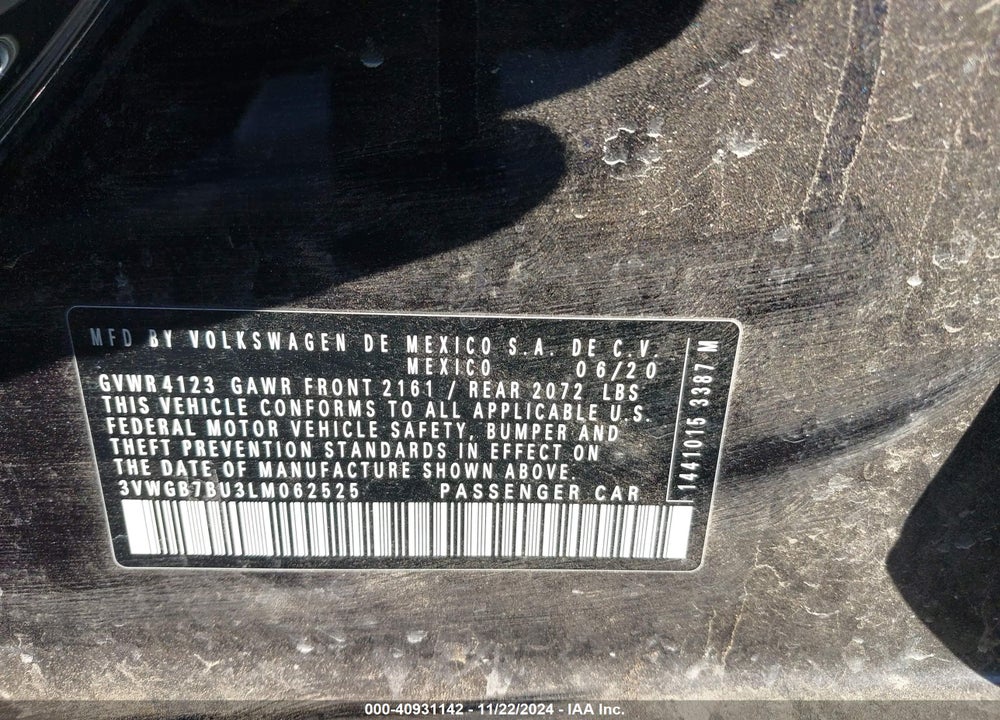 2020 VOLKSWAGEN JETTA VIN: 3VWGB7BU3LM062525