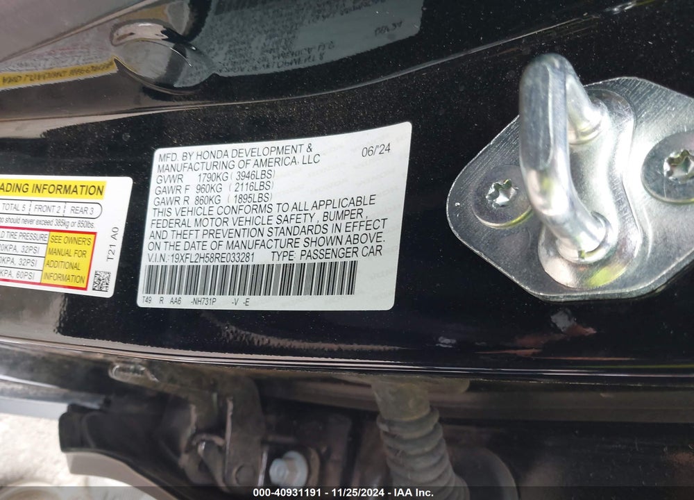 2024 HONDA CIVIC VIN: 19XFL2H58RE033281
