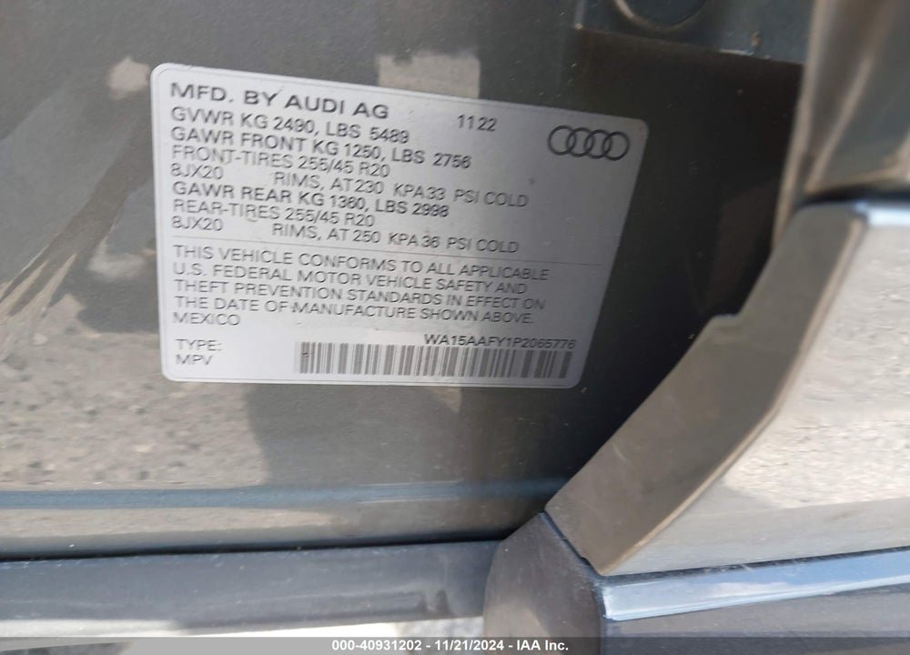 2023 AUDI Q5 SPORTBACK PREMIUM PLUS 45 TFSI S LINE QUATTRO S TRONIC VIN: WA15AAFY1P2065776