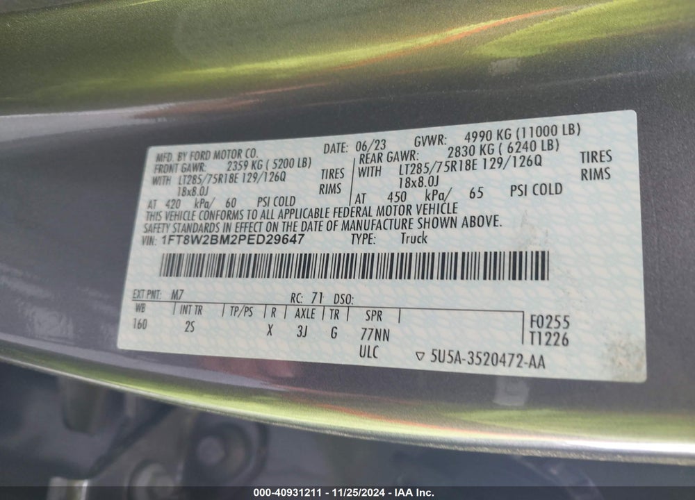 2023 FORD F-250 XLT VIN: 1FT8W2BM2PED29647
