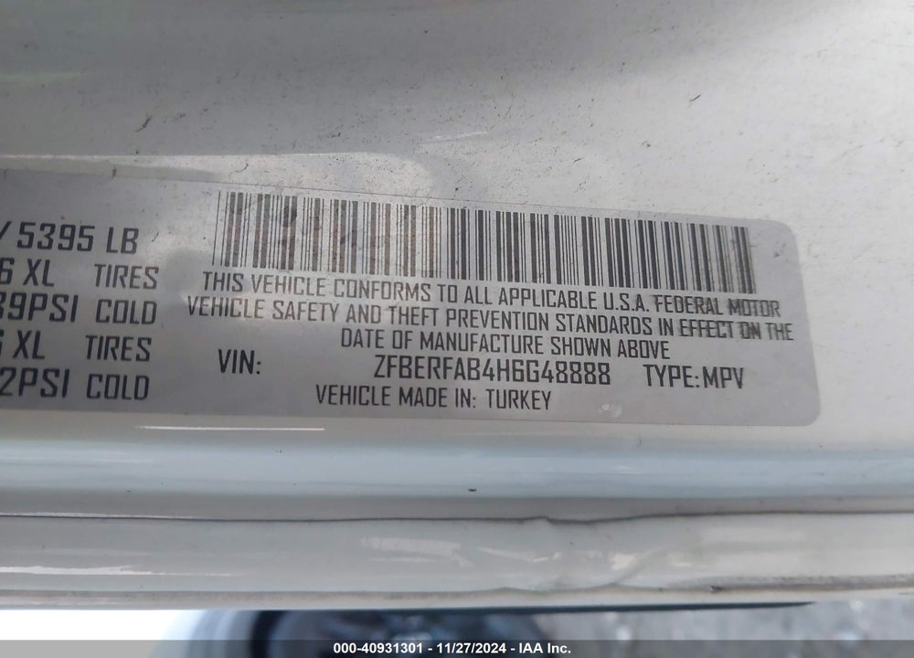 2017 RAM PROMASTER CITY TRADESMAN VIN: ZFBERFAB4H6G48888