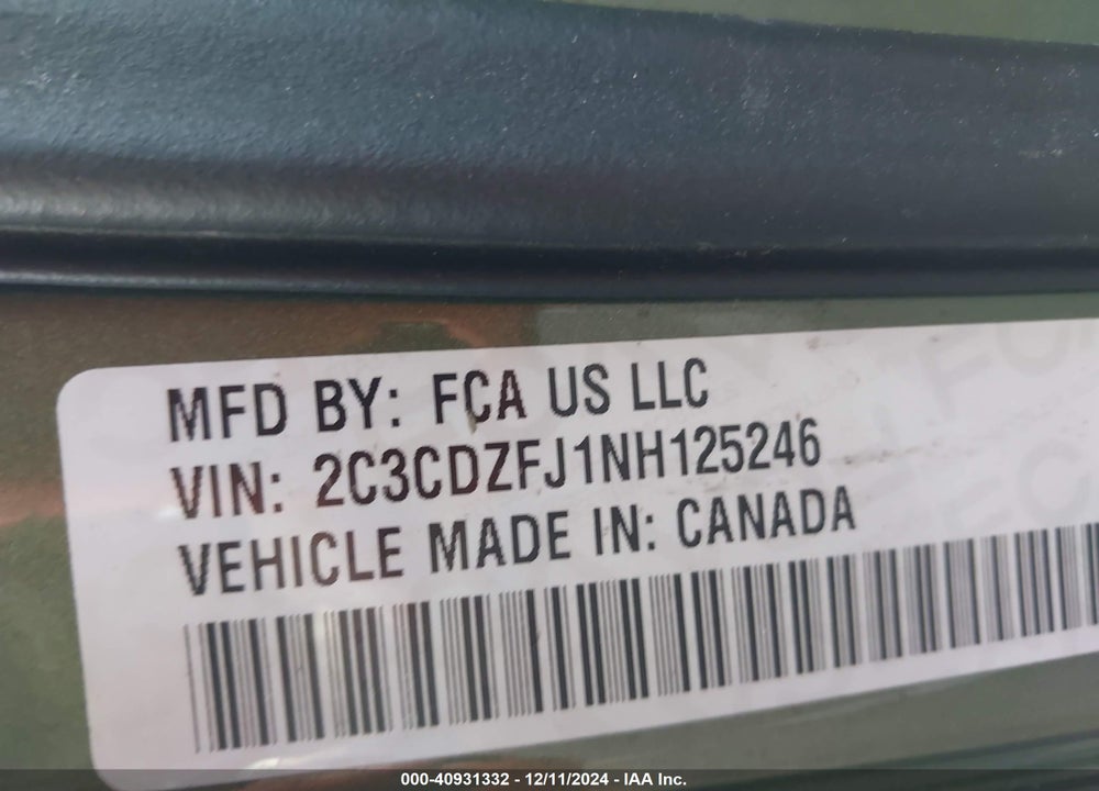 2022 DODGE CHALLENGER VIN: 2C3CDZFJ1NH125246