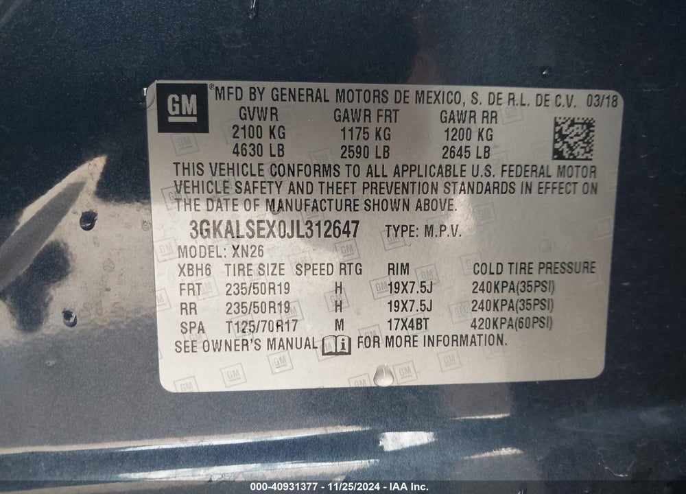 2018 GMC TERRAIN DENALI VIN: 3GKALSEX0JL312647