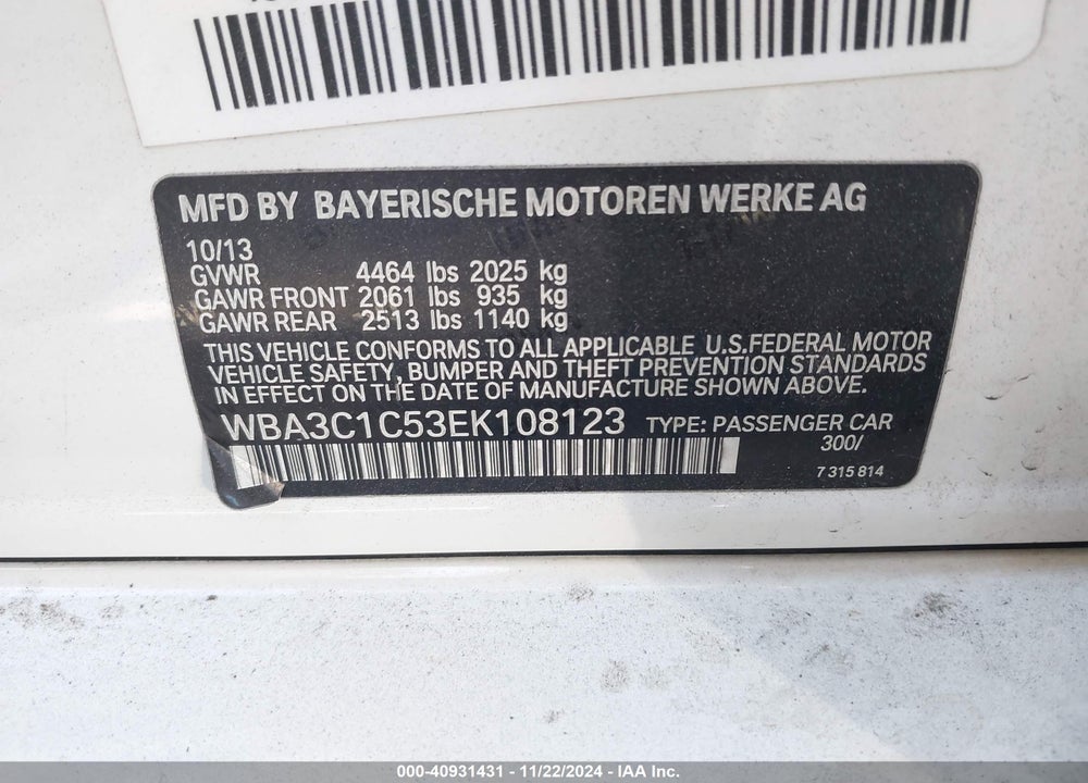 2014 BMW 328I VIN: WBA3C1C53EK108123
