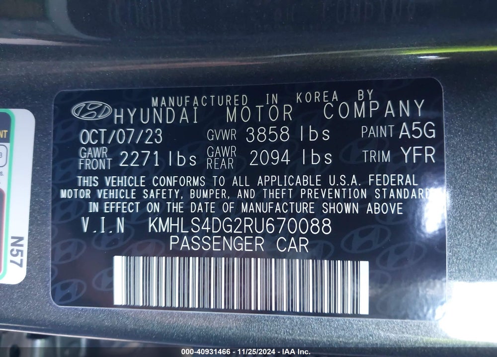 2024 HYUNDAI ELANTRA SEL VIN: KMHLS4DG2RU670088