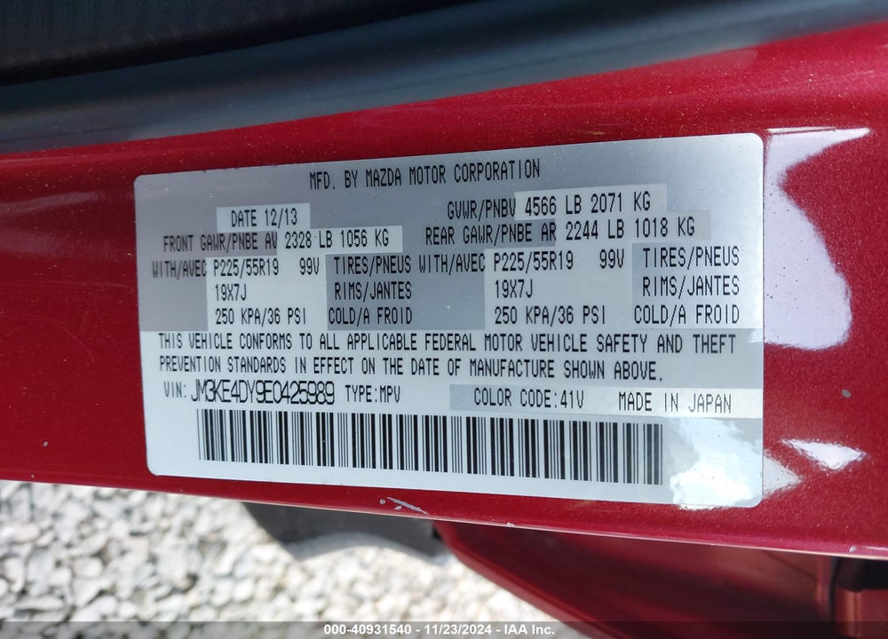 2014 MAZDA CX-5 GRAND TOURING VIN: JM3KE4DY9E0425989