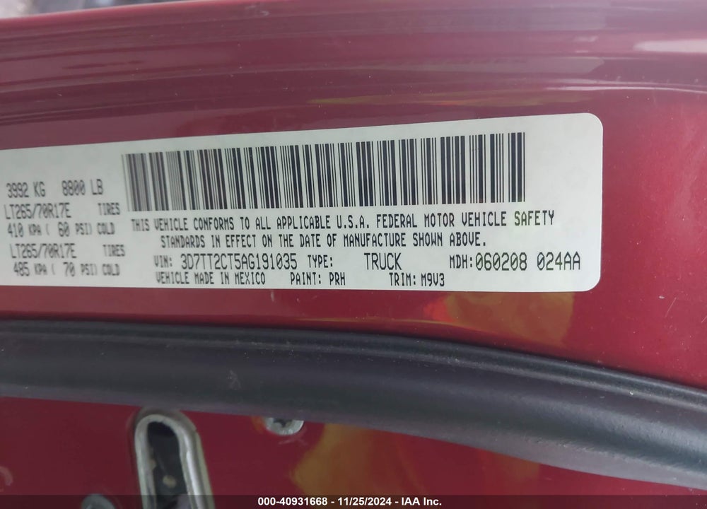 2010 DODGE RAM 2500 VIN: 3D7TT2CT5AG191035