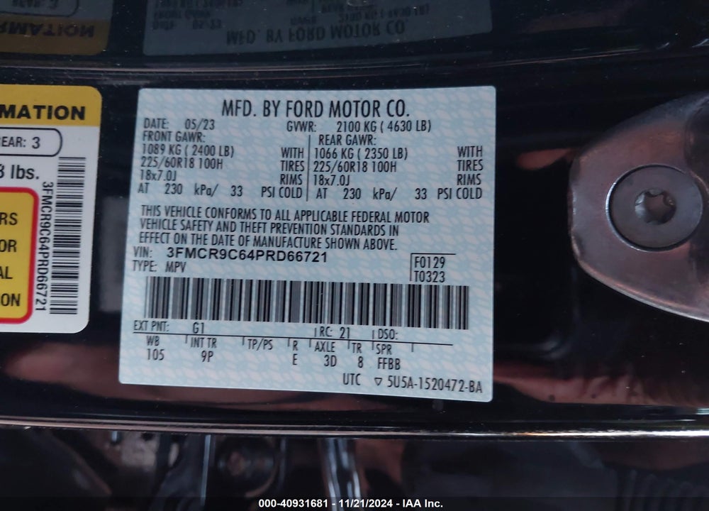 2023 FORD BRONCO SPORT OUTER BANKS VIN: 3FMCR9C64PRD66721