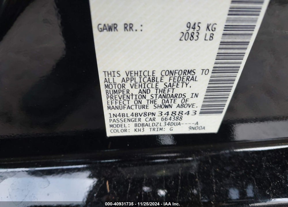 2023 NISSAN ALTIMA S FWD VIN: 1N4BL4BV8PN348843