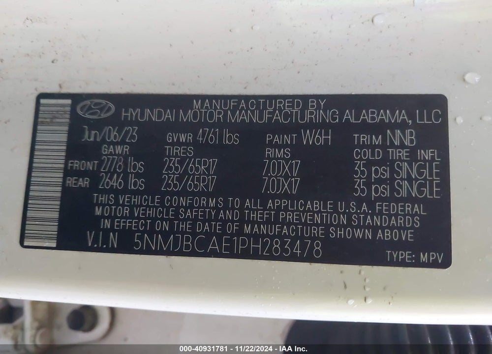 2023 HYUNDAI TUCSON SEL VIN: 5NMJBCAE1PH283478