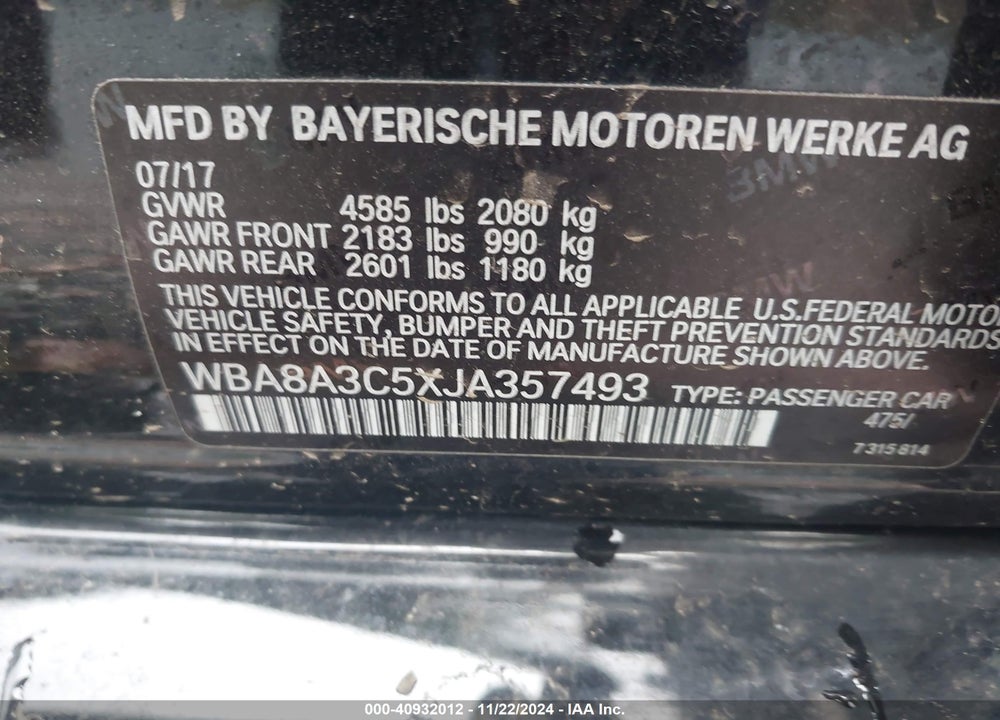2018 BMW 320I XDRIVE VIN: WBA8A3C5XJA357493