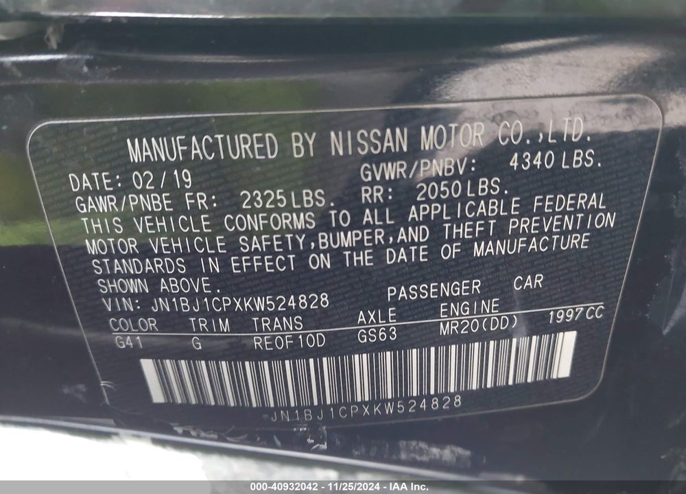 2019 NISSAN ROGUE SPORT S VIN: JN1BJ1CPXKW524828