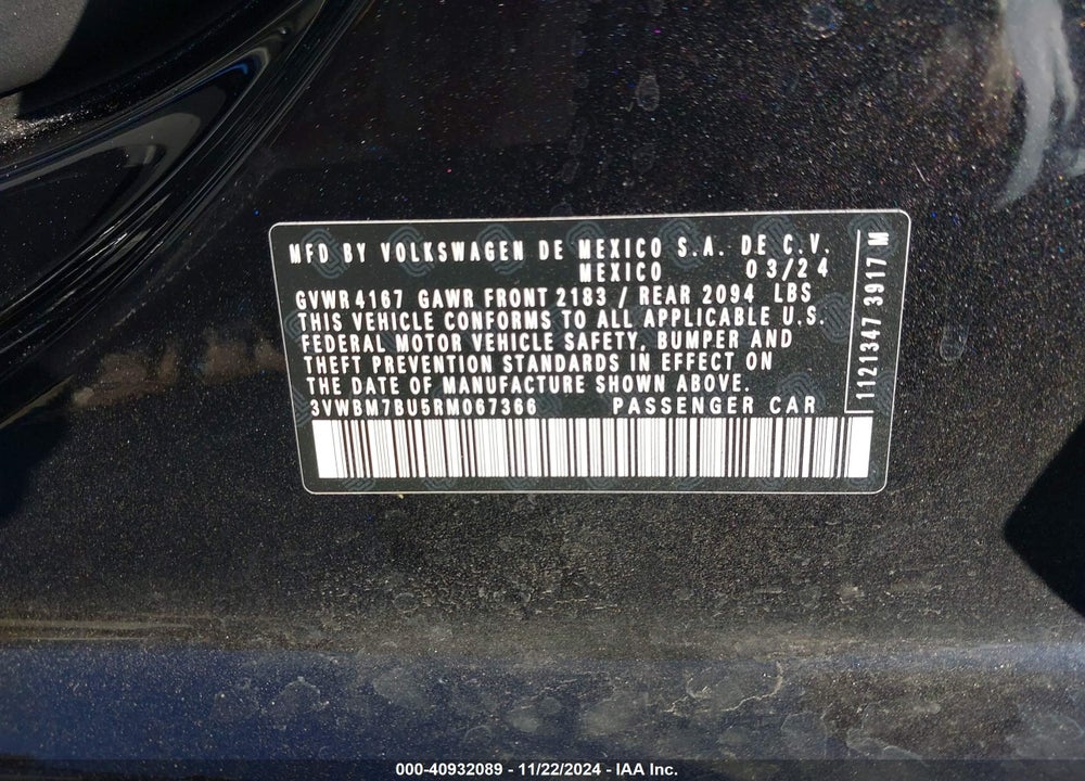 2024 VOLKSWAGEN JETTA 1.5T SPORT VIN: 3VWBM7BU5RM067366