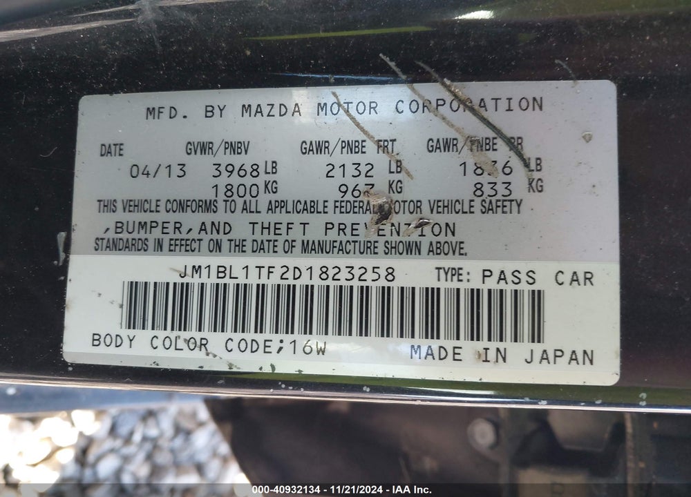 2013 MAZDA 3 I SV VIN: JM1BL1TF2D1823258