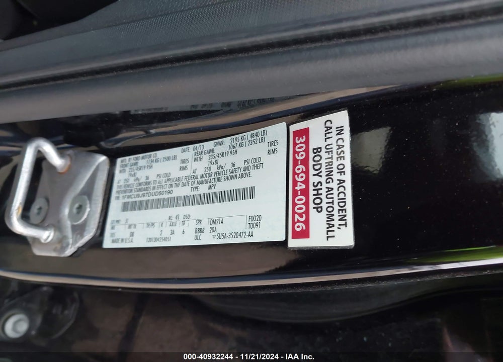 2013 FORD ESCAPE TITANIUM VIN: 1FMCU9J97DUD50190