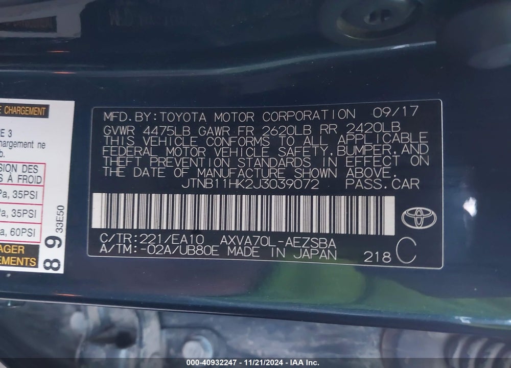 2018 TOYOTA CAMRY SE VIN: JTNB11HK2J3039072