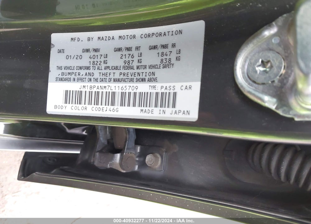 2020 MAZDA MAZDA3 VIN: JM1BPANM7L1165709