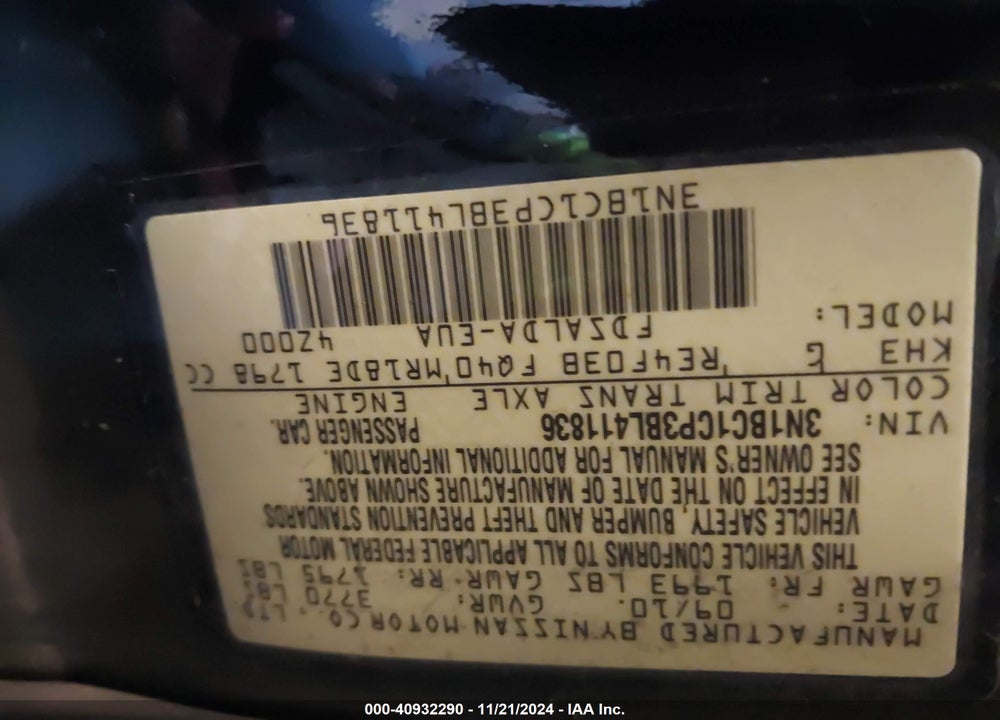 2011 NISSAN VERSA 1.8S VIN: 3N1BC1CP3BL411836