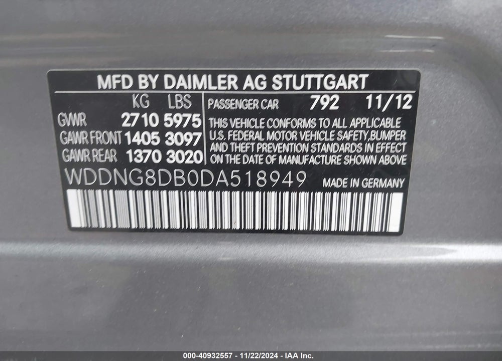 2013 MERCEDES-BENZ S 350 BLUETEC 4MATIC VIN: WDDNG8DB0DA518949