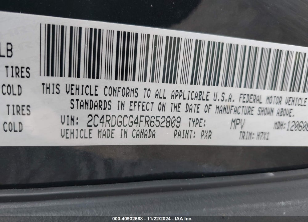 2015 DODGE GRAND CARAVAN SXT VIN: 2C4RDGCG4FR652809