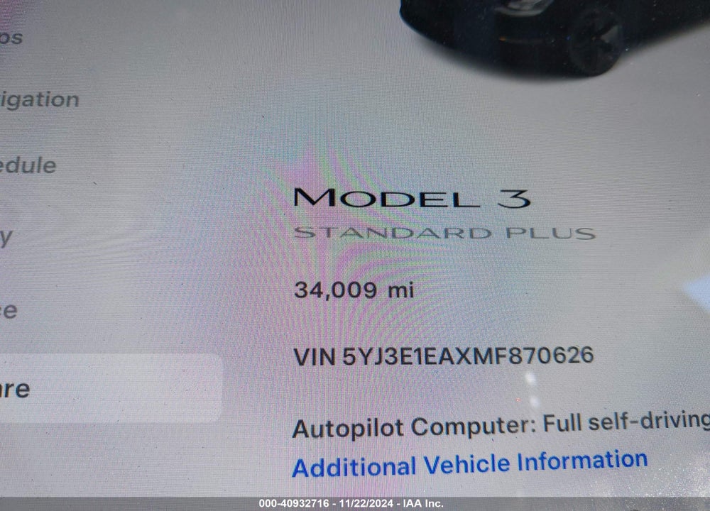 2021 TESLA MODEL 3 STANDARD RANGE PLUS REAR-WHEEL DRIVE VIN: 5YJ3E1EAXMF870626