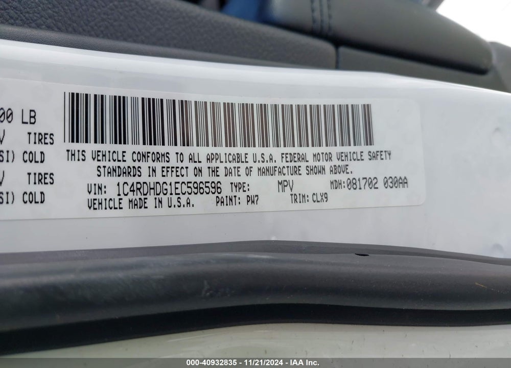2014 DODGE DURANGO LIMITED VIN: 1C4RDHDG1EC596596
