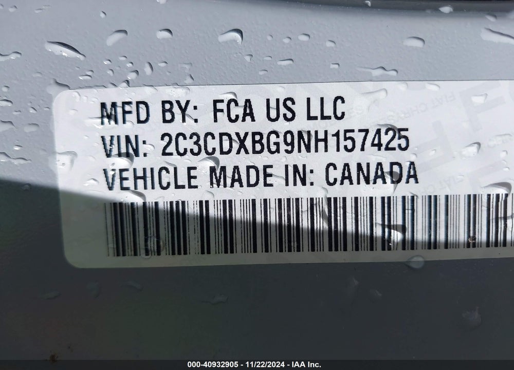 2022 DODGE CHARGER SXT RWD VIN: 2C3CDXBG9NH157425