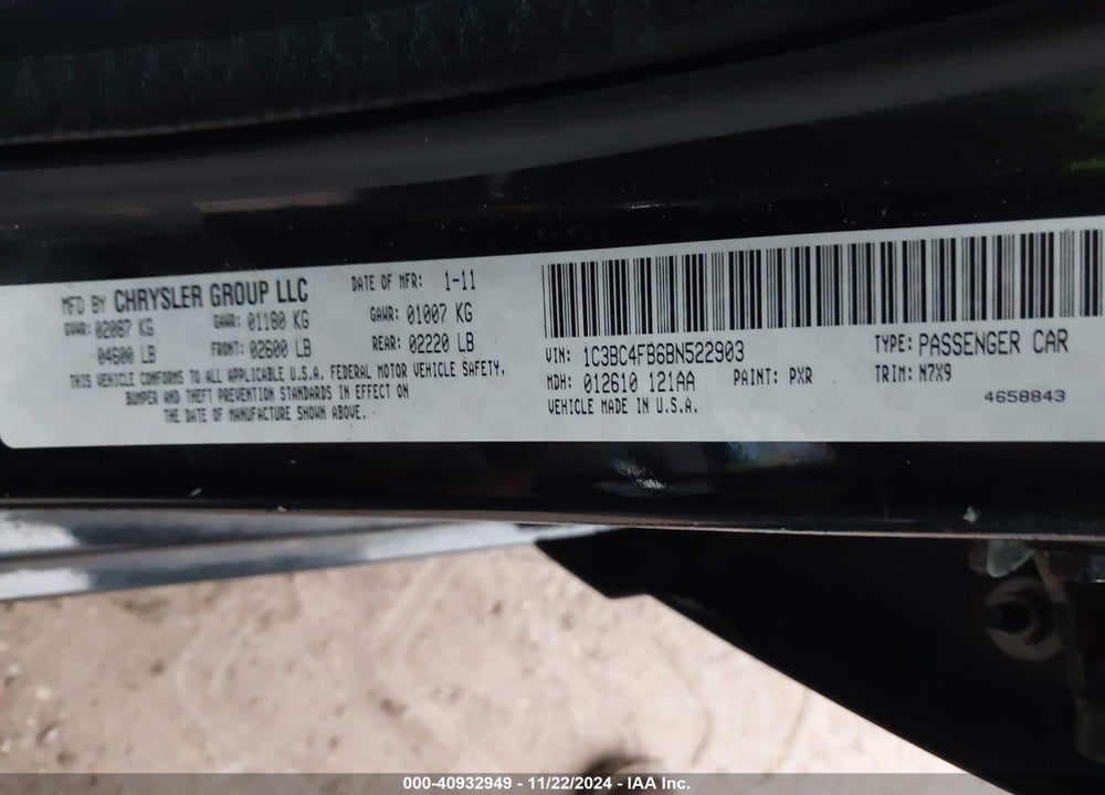 2011 CHRYSLER 200 LX VIN: 1C3BC4FB6BN522903
