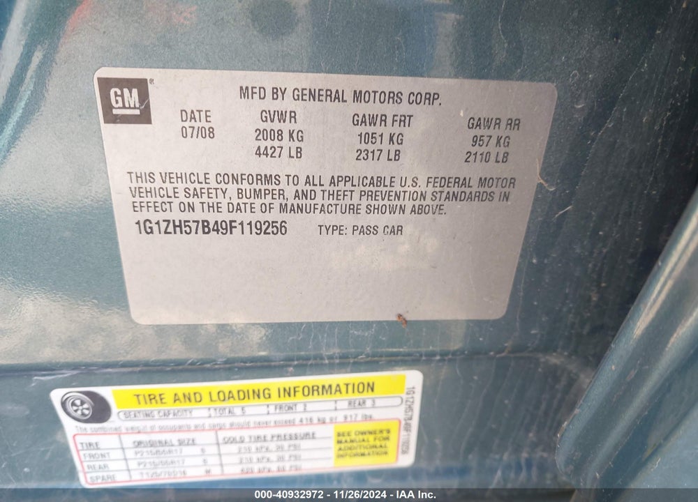 2009 CHEVROLET MALIBU LT VIN: 1G1ZH57B49F119256