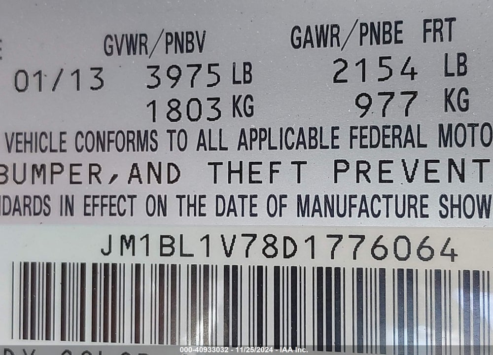 2013 MAZDA 3 I TOURING VIN: JM1BL1V78D1776064