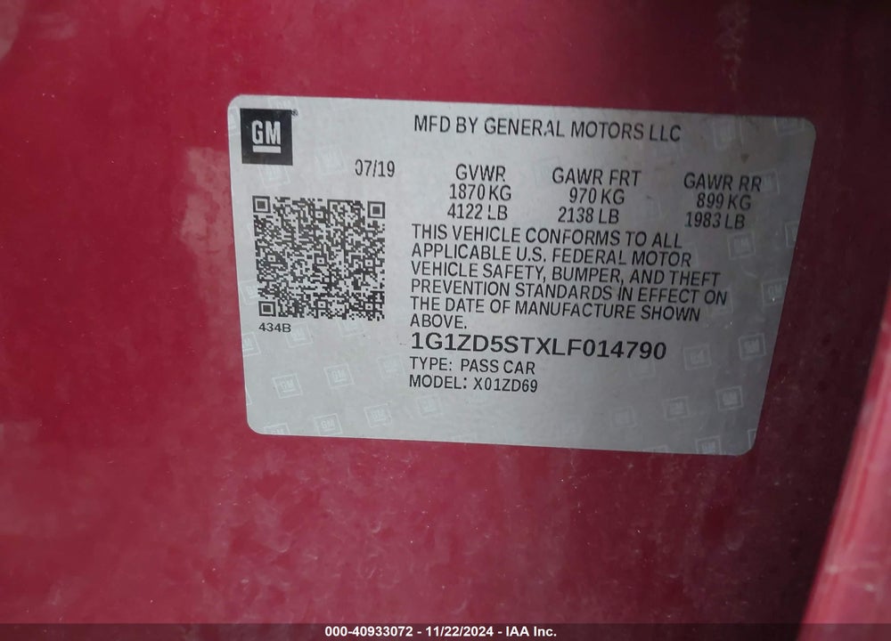 2020 CHEVROLET MALIBU FWD LT VIN: 1G1ZD5STXLF014790