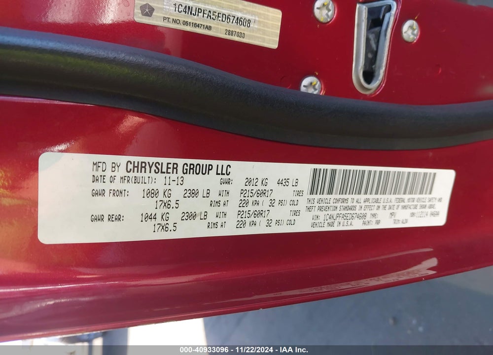 2014 JEEP PATRIOT HIGH ALTITUDE VIN: 1C4NJPFA5ED674608