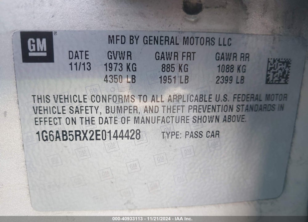 2014 CADILLAC ATS VIN: 1G6AB5RX2E0144428