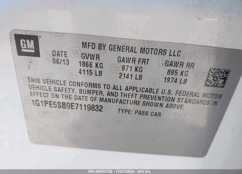 2014 CHEVROLET CRUZE 2LT AUTO VIN: 1G1PE5SB9E7119832