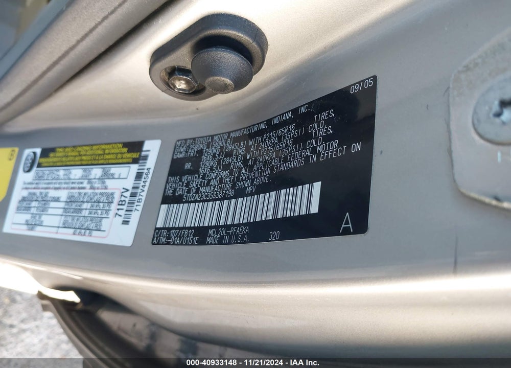 2005 TOYOTA SIENNA LE VIN: 5TDZA23C35S387198