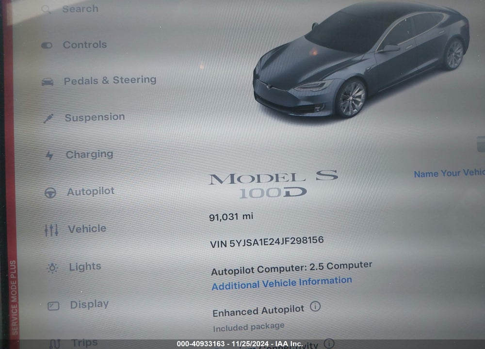 2018 TESLA MODEL S 100D/75D/P100D VIN: 5YJSA1E24JF298156