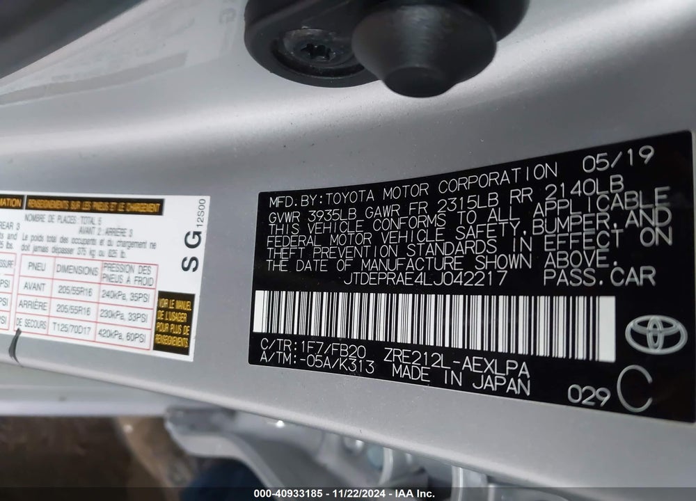 2020 TOYOTA COROLLA LE VIN: JTDEPRAE4LJ042217