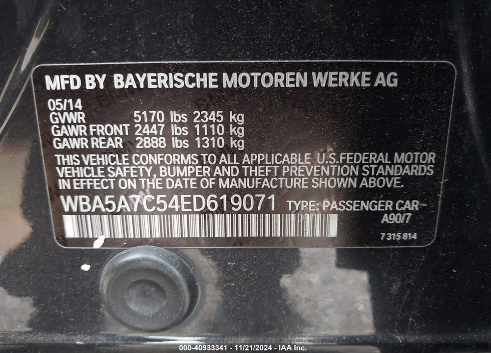 2014 BMW 528I XDRIVE VIN: WBA5A7C54ED619071