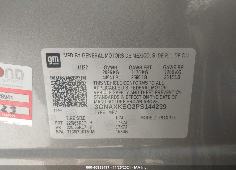 2023 CHEVROLET EQUINOX FWD LT VIN: 3GNAXKEG2PS144239