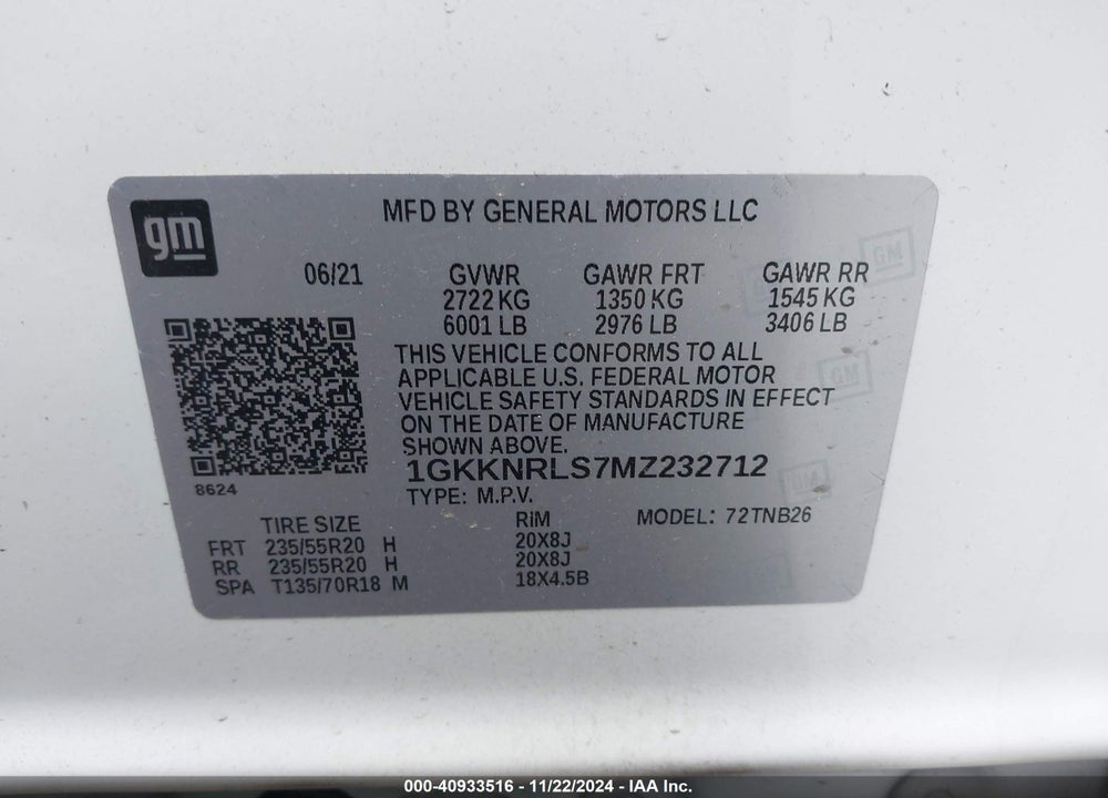 2021 GMC ACADIA AWD SLE VIN: 1GKKNRLS7MZ232712