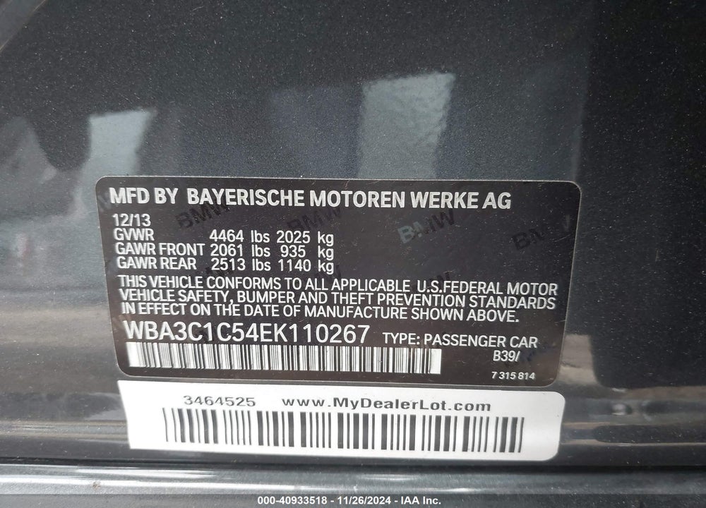 2014 BMW 328I VIN: WBA3C1C54EK110267