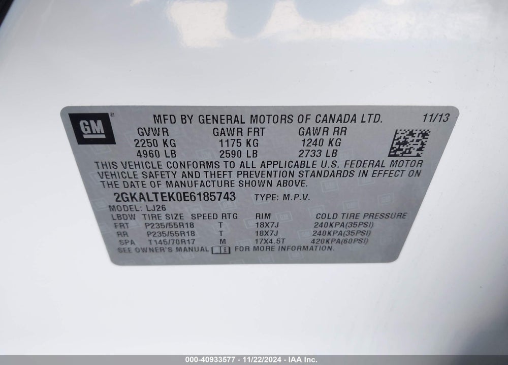 2014 GMC TERRAIN SLT-2 VIN: 2GKALTEK0E6185743