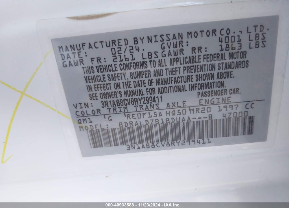 2024 NISSAN SENTRA VIN: 3N1AB8CV8RY299411
