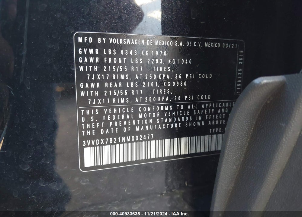 2022 VOLKSWAGEN TAOS VIN: 3VVDX7B21NM002477